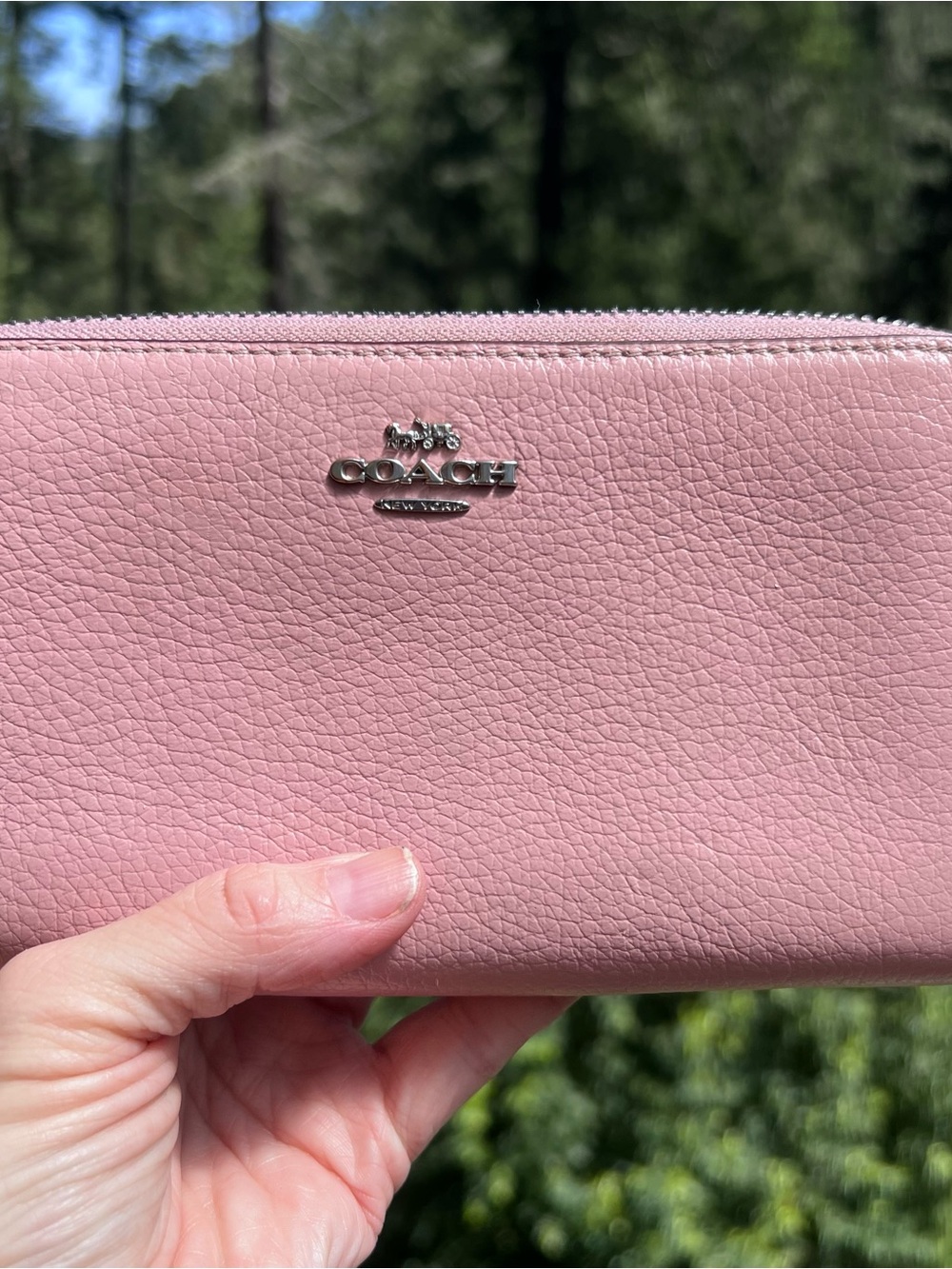 COACH Long Zip-Around Pink Pebble Leather Wallet with Silver Hardware AUTHENTIC - Picture 6 of 11